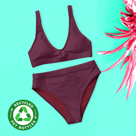 Ensemble de bikini de sport recyclé violet violet bordeaux, mode durable