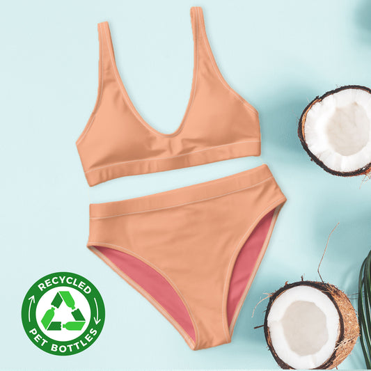Bikini sport taille haute recyclé Desert Sand / Peach