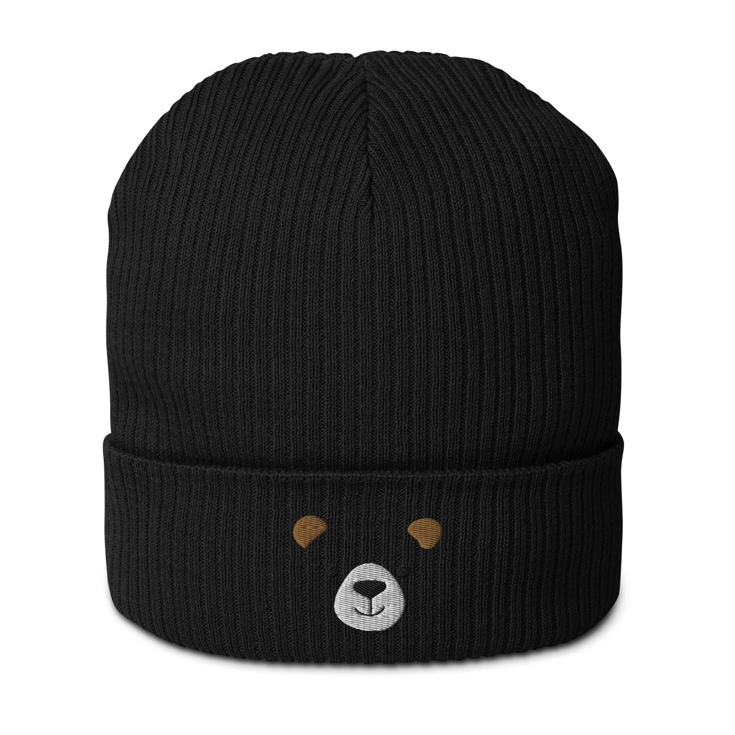 Gorro orgánico de canalé con cara de oso, idea de regalo bordado para ella, cálido gorro de invierno