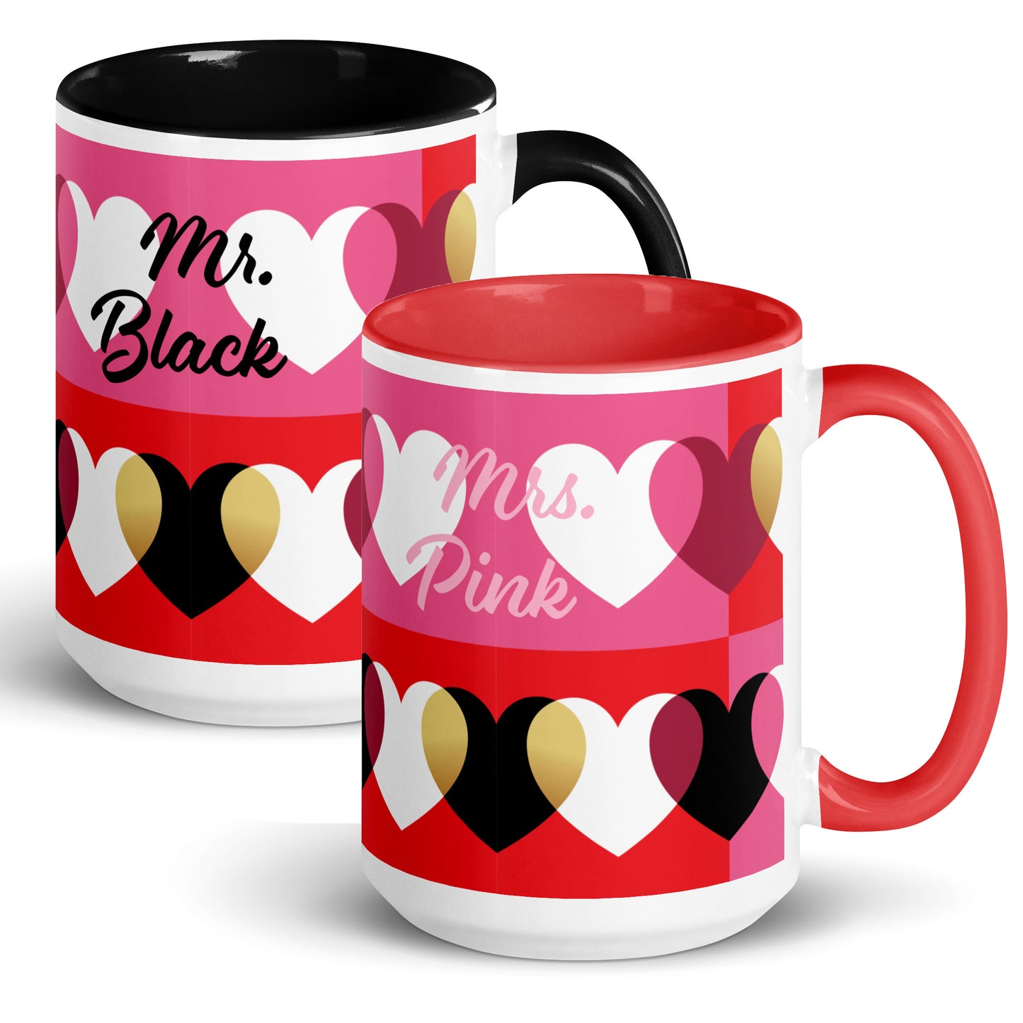 Love Mug set de 2, negro y rojo, Sr. y Sra., personalizado