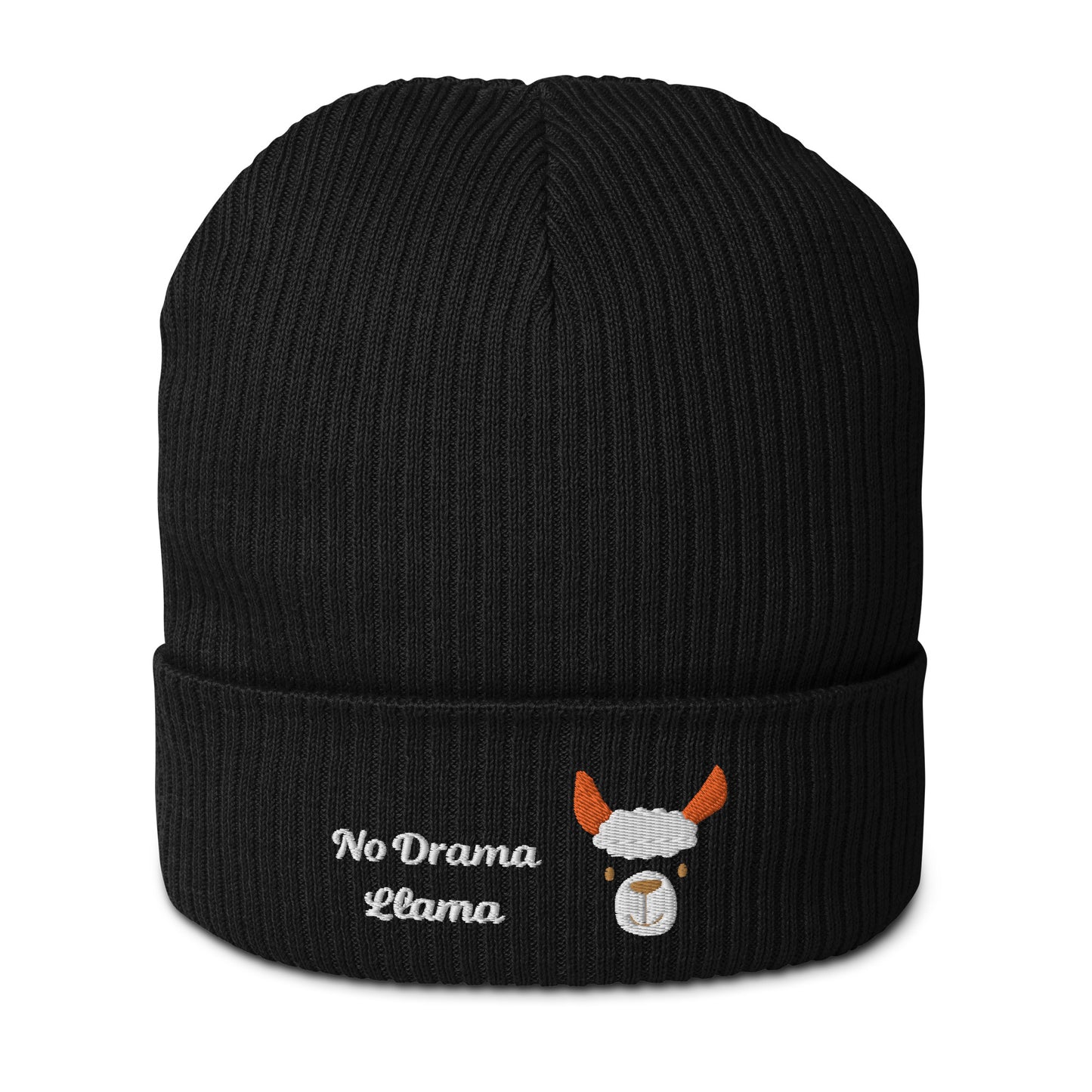 Cute llama embroidered organic ribbed beanie