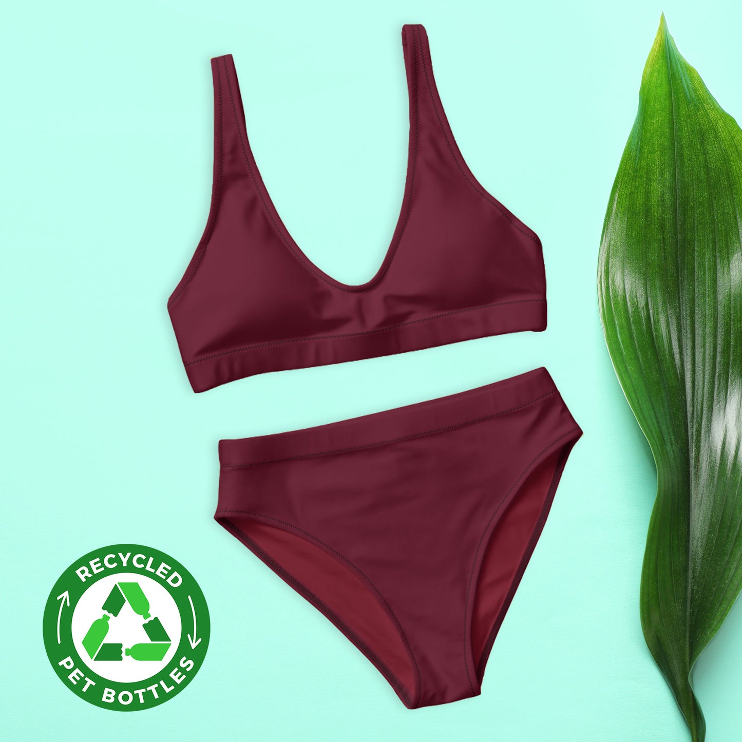 Rouge rubis bordeaux foncé Ensemble de bikini taille haute recyclé