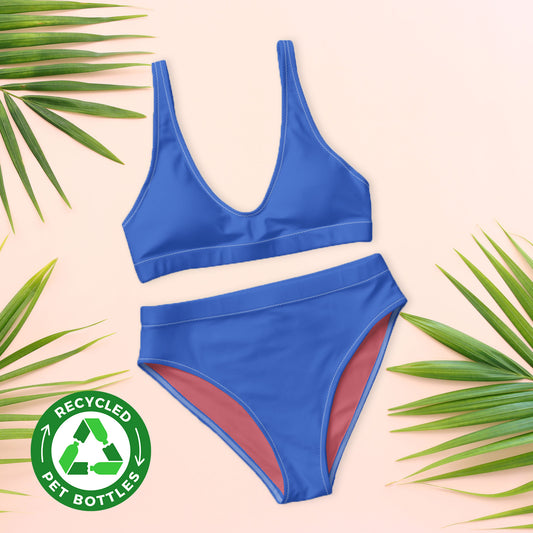 Light Royal blue Recycled High-waisted Sport bikini,Swimwear for Woman, two part bathing swim suit eco-fashion beachwear, plus size swim