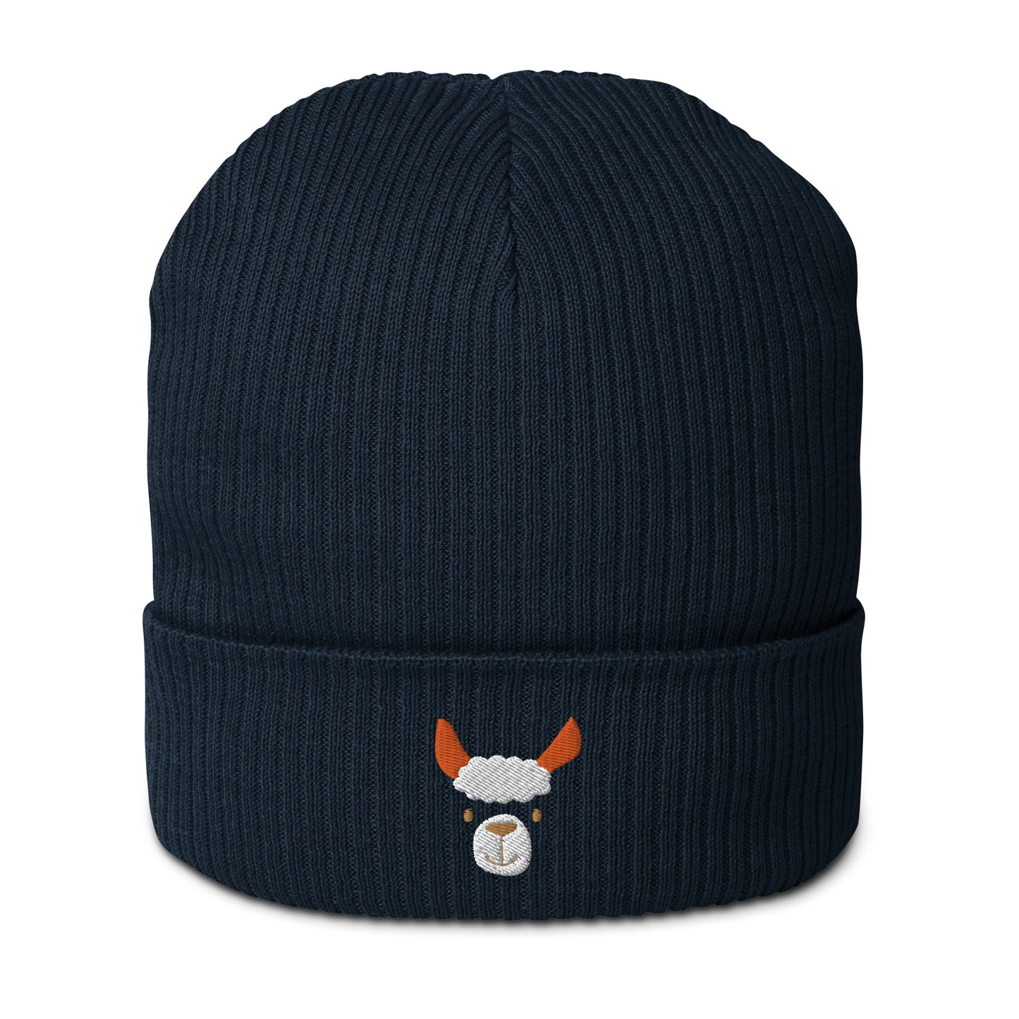 Cute llama embroidered organic ribbed beanie