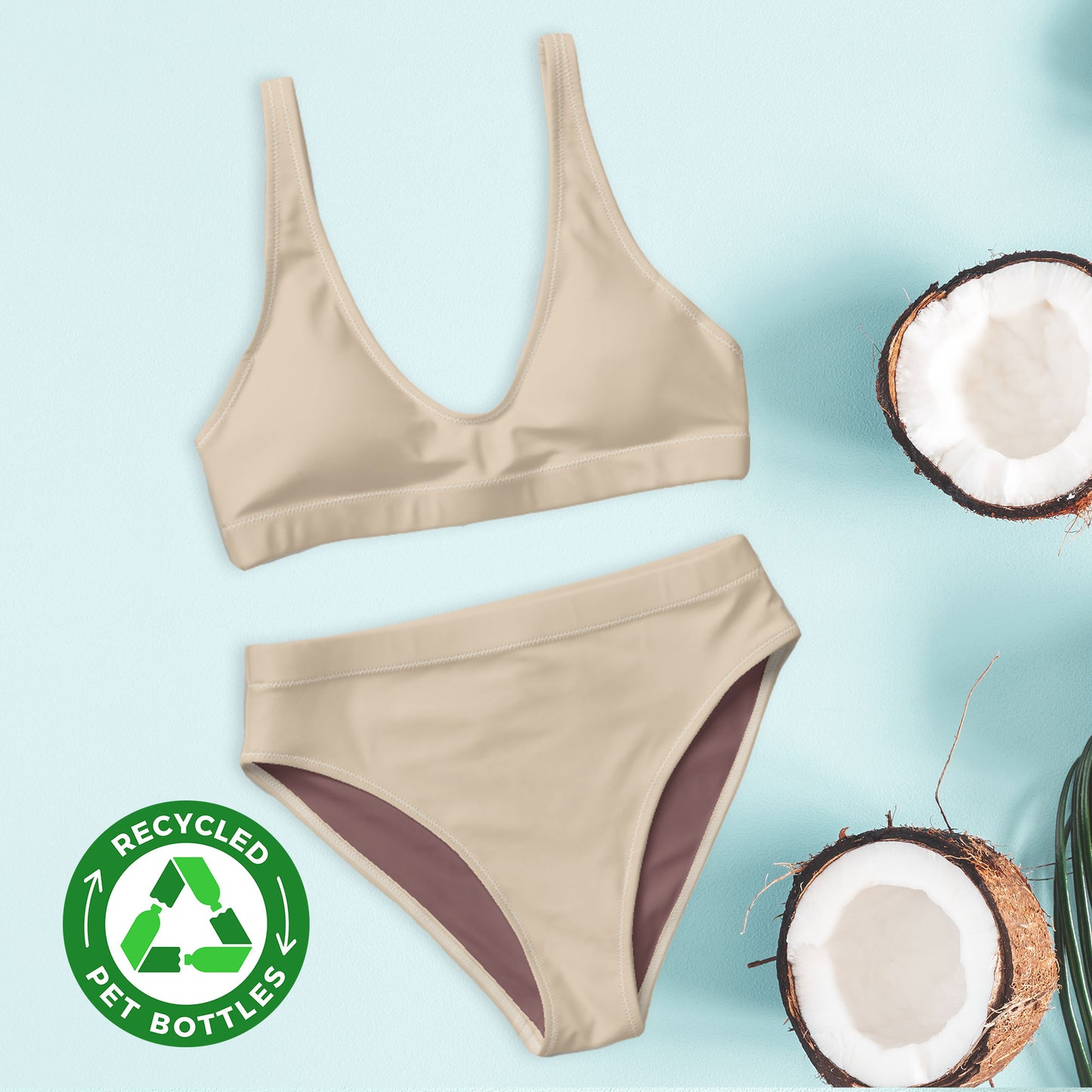 Mandelcreme, Beige Recyceltes Bikini-Set mit hoher Taille