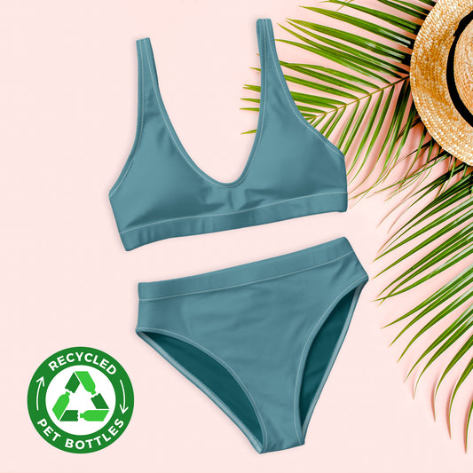 Maillot de bain taille haute recyclé bleu munsel turquoise