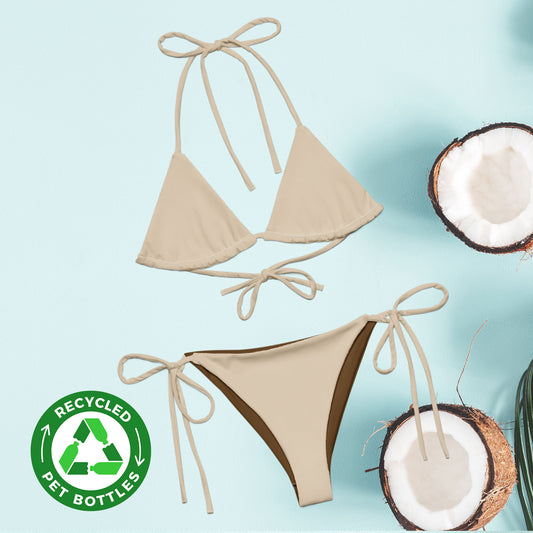 Almond beige Recycled string bikini set eco-friendly triangle bikini double-layered UPF 50+ eco-friendly bikini