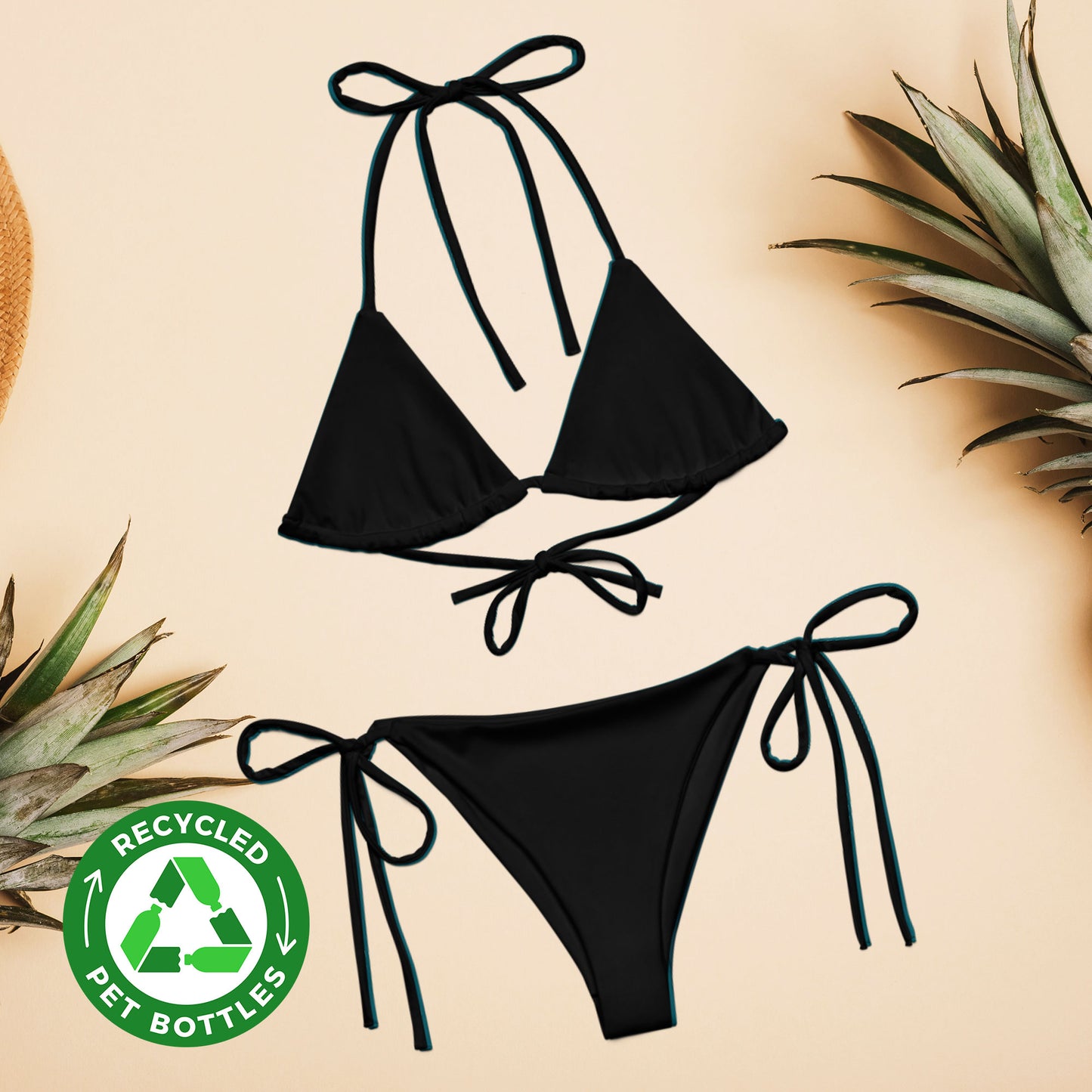 Bikini triangle éco-responsable String recyclé Noir