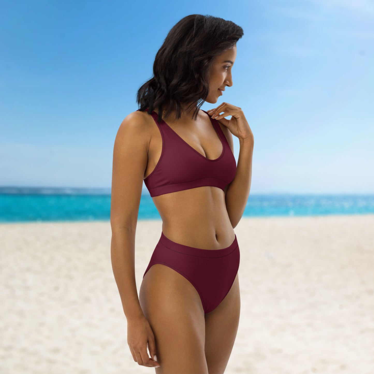 Rouge rubis bordeaux foncé Ensemble de bikini taille haute recyclé