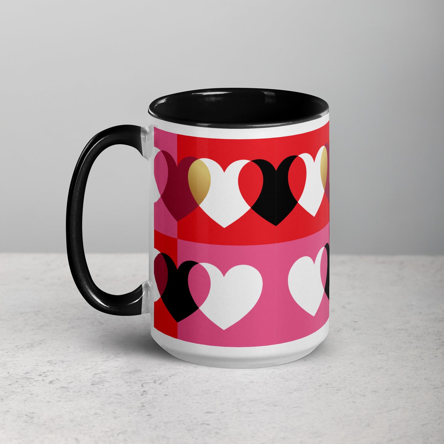 Tazza Always & Forever con cuori, nera, rossa