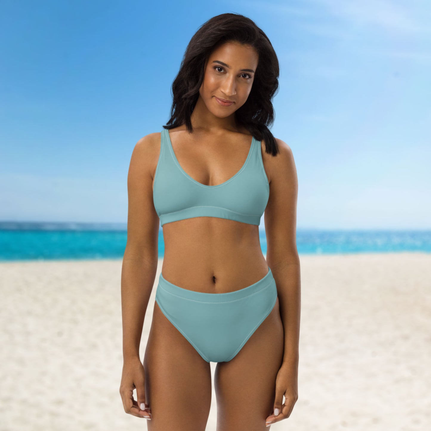 Bikini taille haute recyclé vert bleu turquoise opale