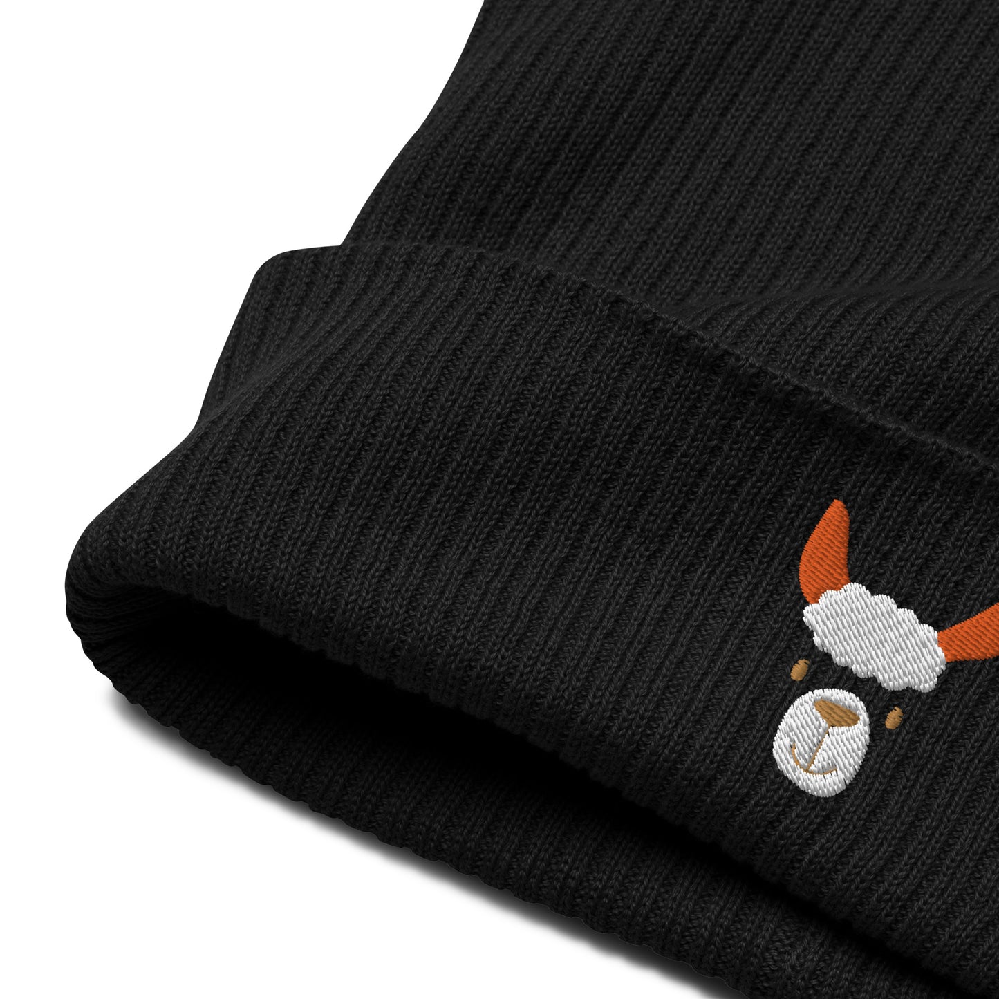 Cute llama embroidered organic ribbed beanie