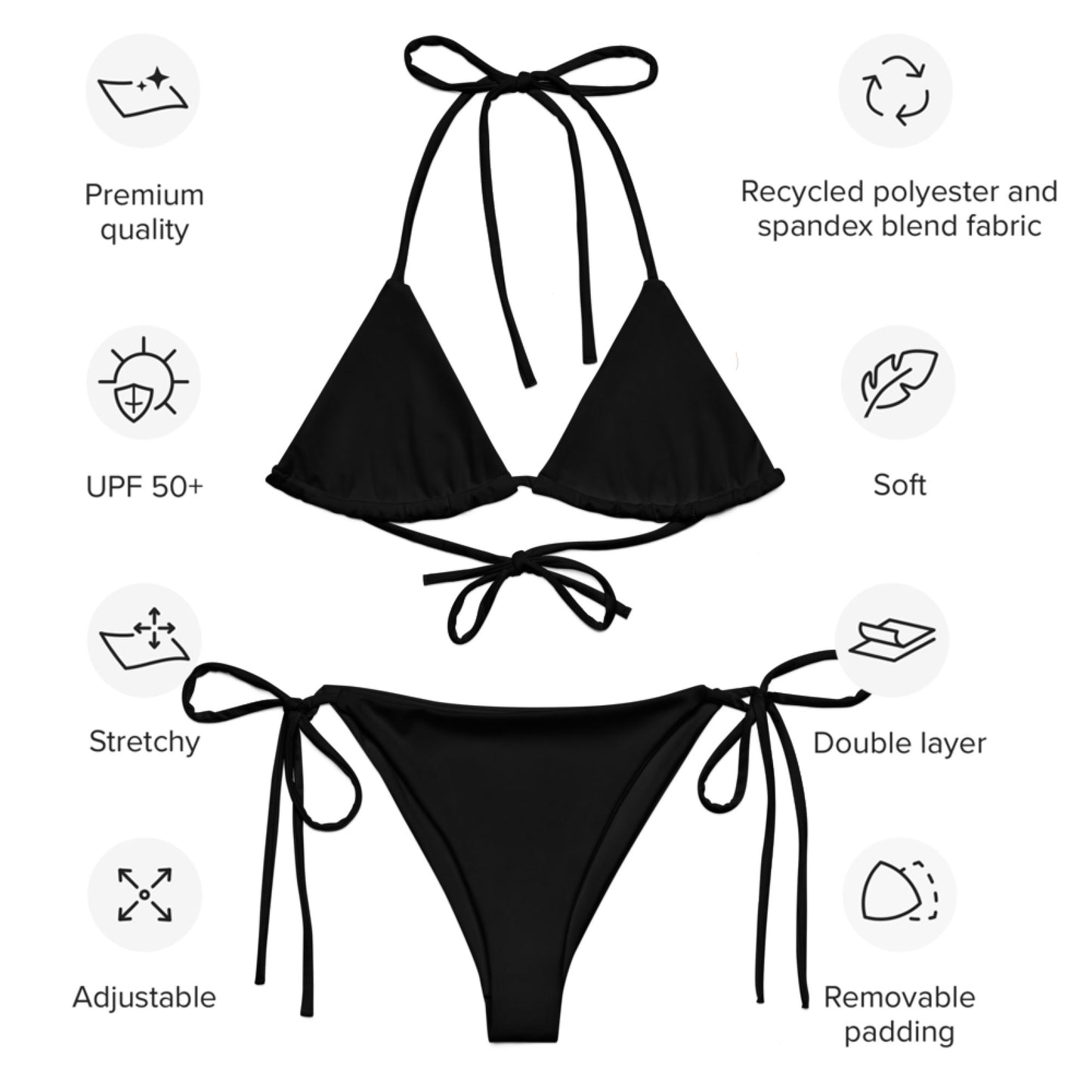 Bikini triangle éco-responsable String recyclé Noir