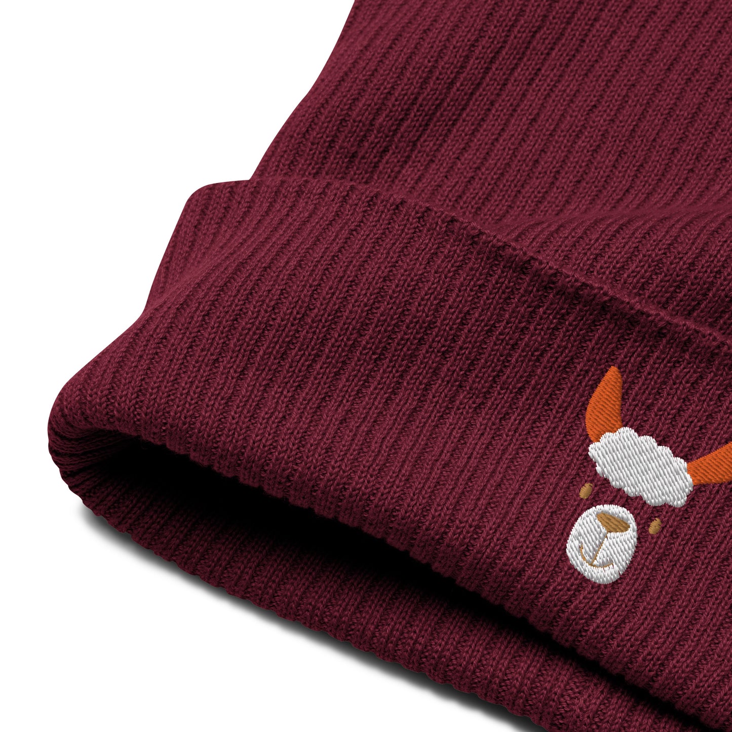 Cute llama embroidered organic ribbed beanie