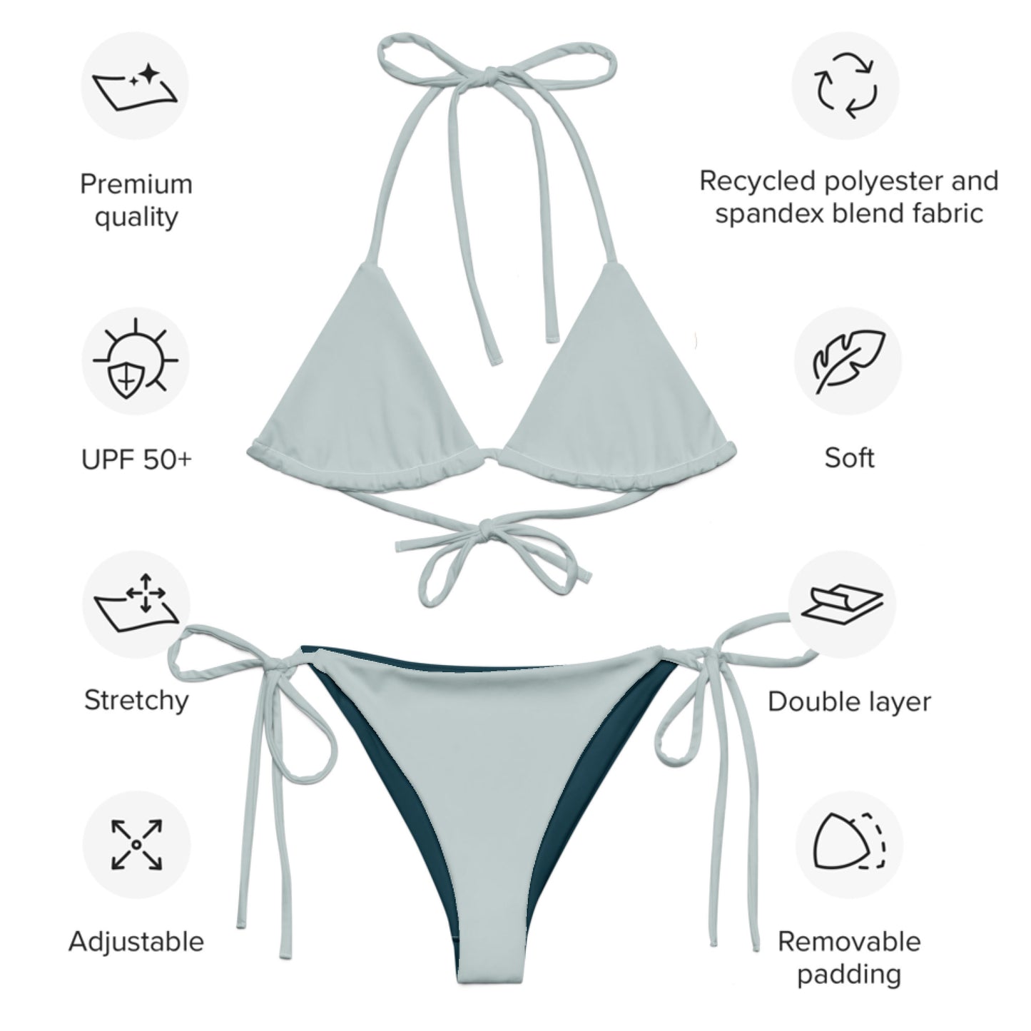 Bikini triangle éco-responsable bleu ciel String recyclé