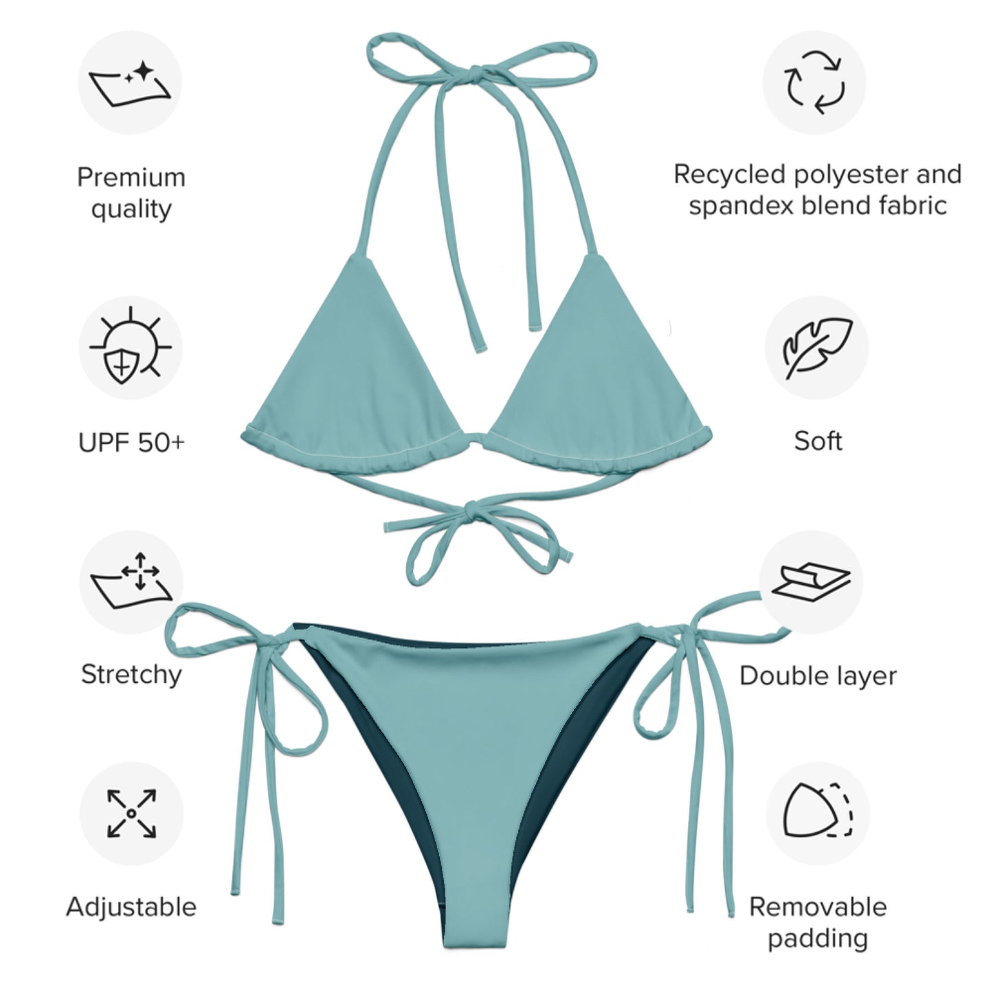 Bikini triangle eco-responsable turquoise opale string recyclé