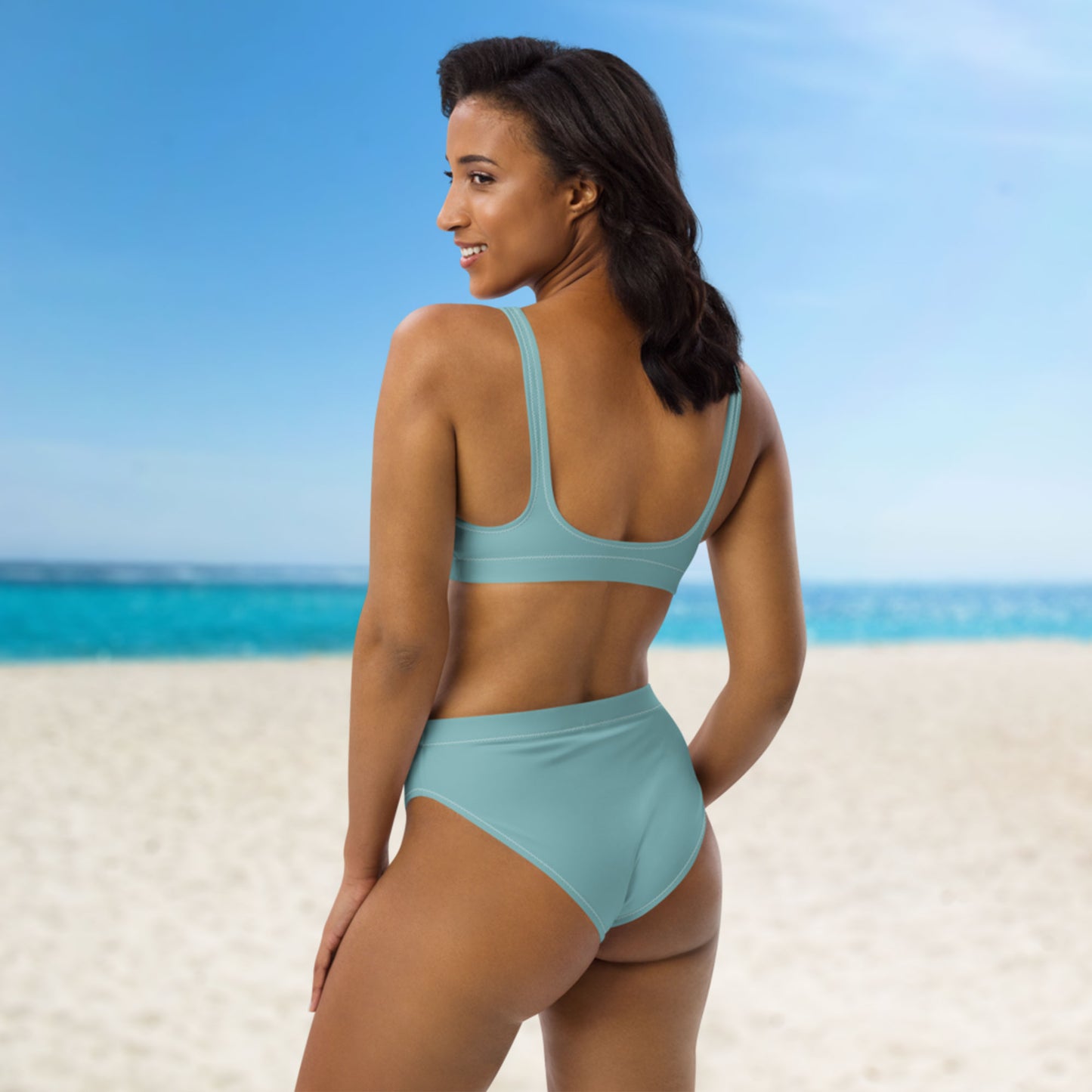 Opalgrün-blau-türkises recyceltes Bikini-Set mit hoher Taille