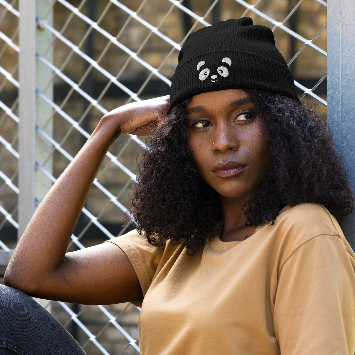 Panda face White - Organic cotton ribbed beanie