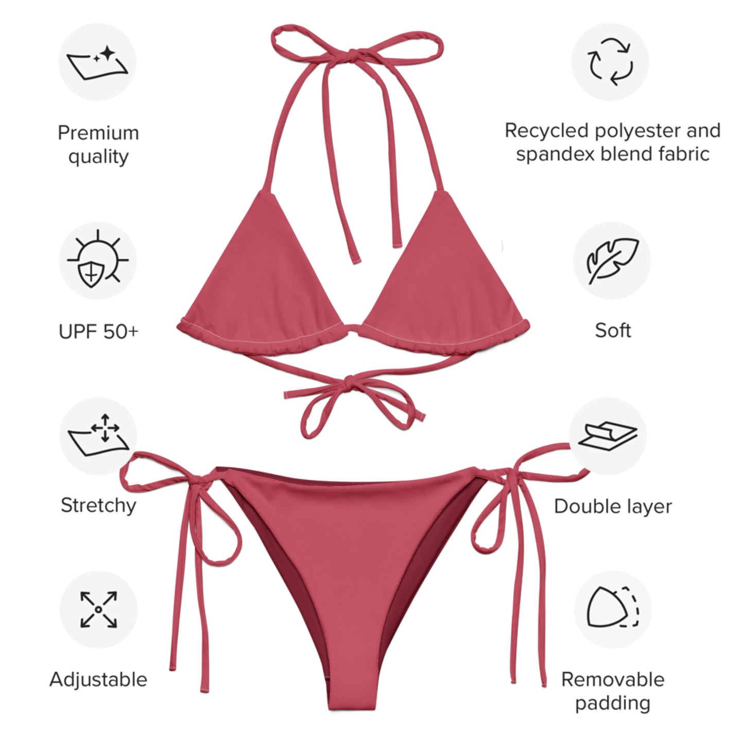 Bikini string rouge rose rose recyclé