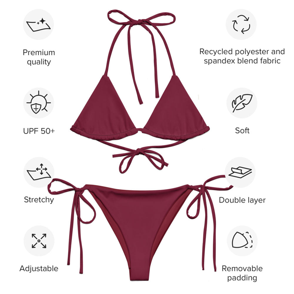 Rouge rubis bordeaux Ensemble bikini string recyclé, bikini triangle