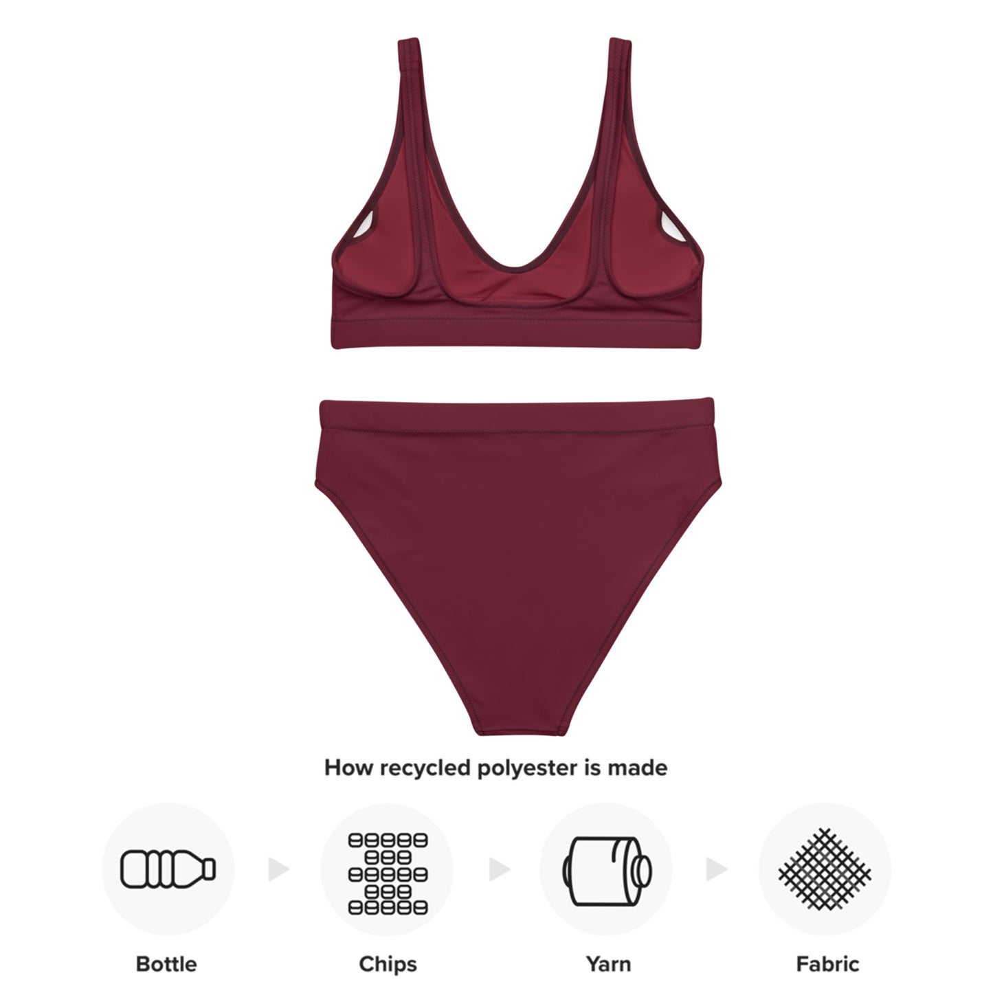 Rouge rubis bordeaux foncé Ensemble de bikini taille haute recyclé