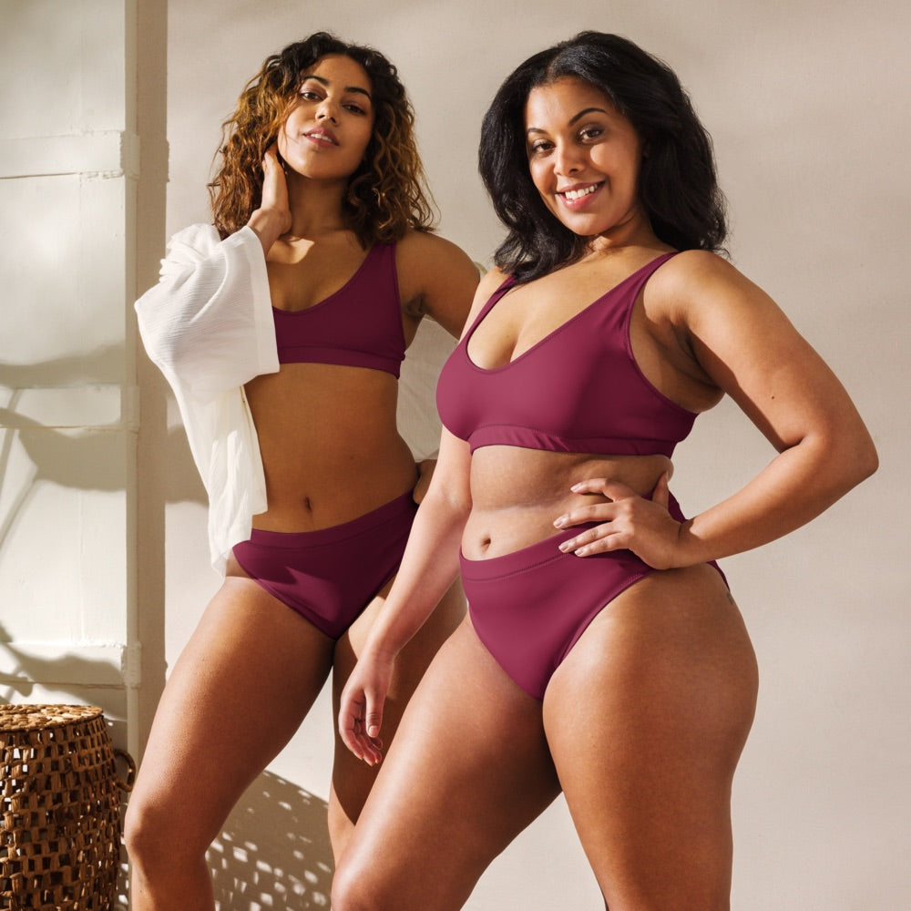 Weinrotes, rubinrotes Sport-Bikini-Set aus recyceltem Material