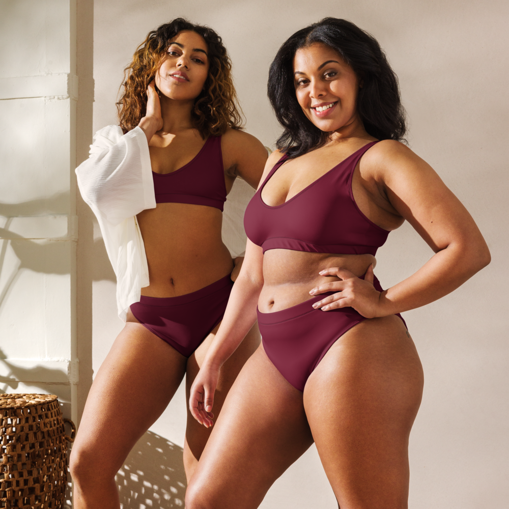 Rouge rubis bordeaux foncé Ensemble de bikini taille haute recyclé