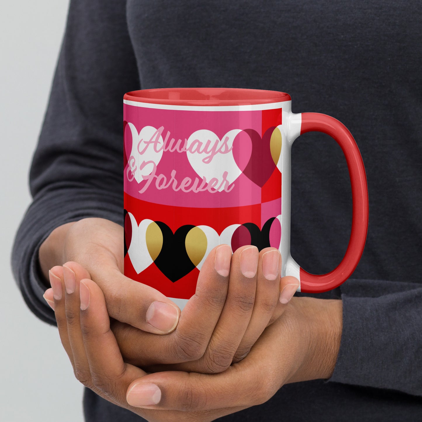 Taza Always & Forever con corazones, negro, rojo