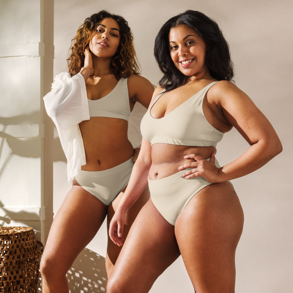 Crème d'amande, beige Ensemble de bikini taille haute recyclé