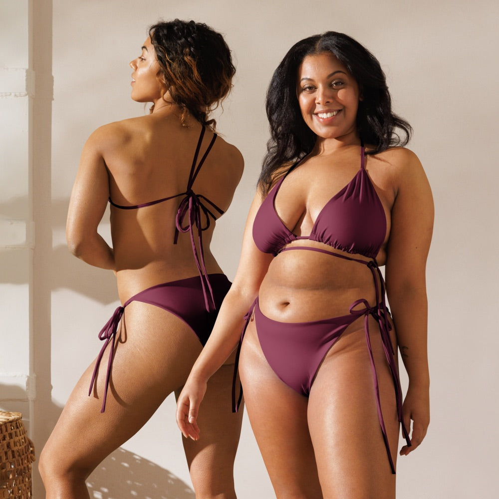 Rouge rubis bordeaux Ensemble bikini string recyclé, bikini triangle