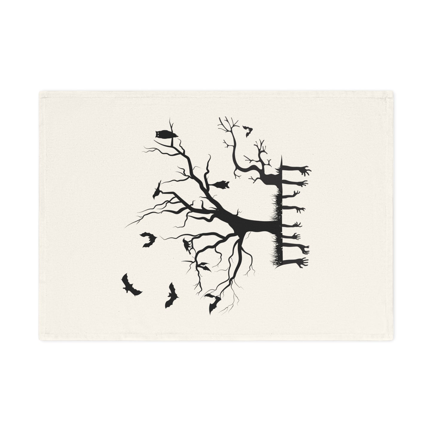 Effrayant branches d’arbres d’Halloween chauves-souris oiseaux Torchon en coton biologique, 50 x 70 cm, torchon de cuisine écologique, torchon de salle de bain