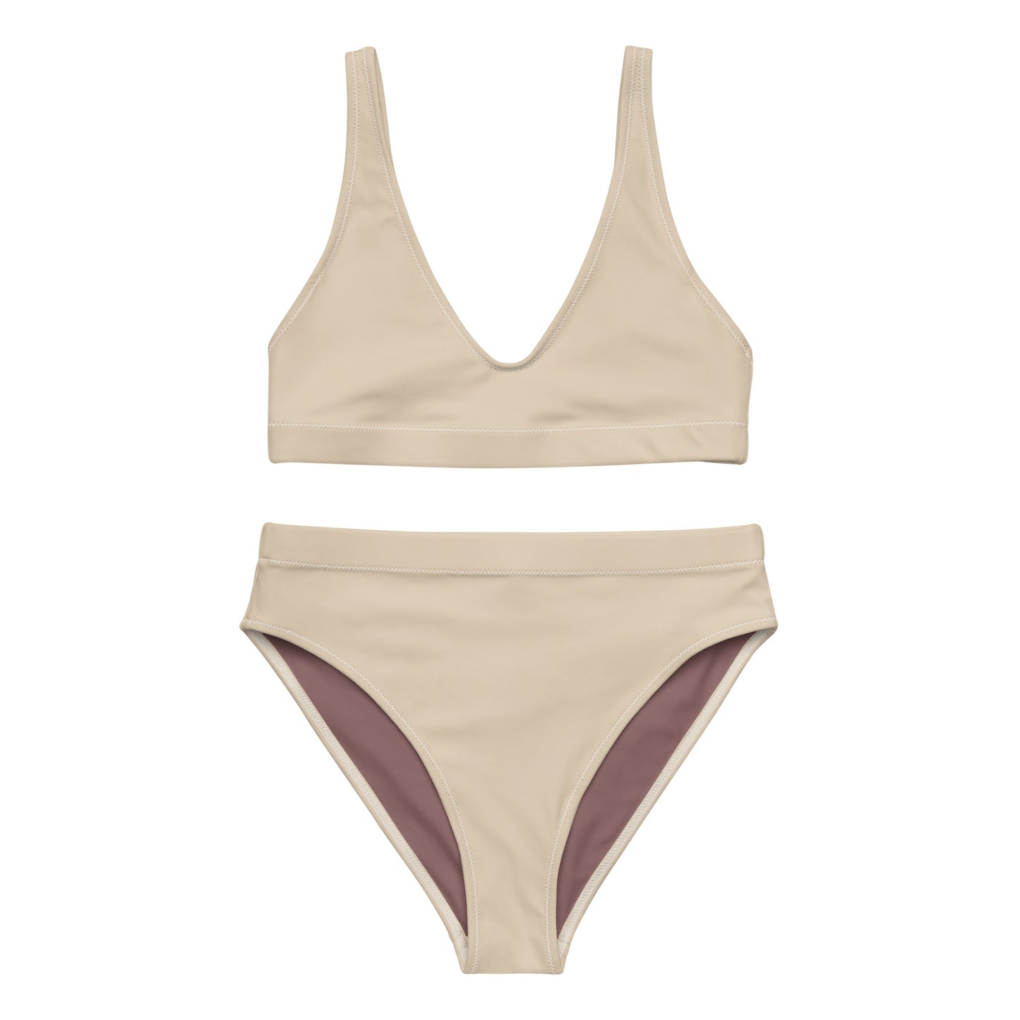 Almond creme, beige Recycled high-waisted bikini set