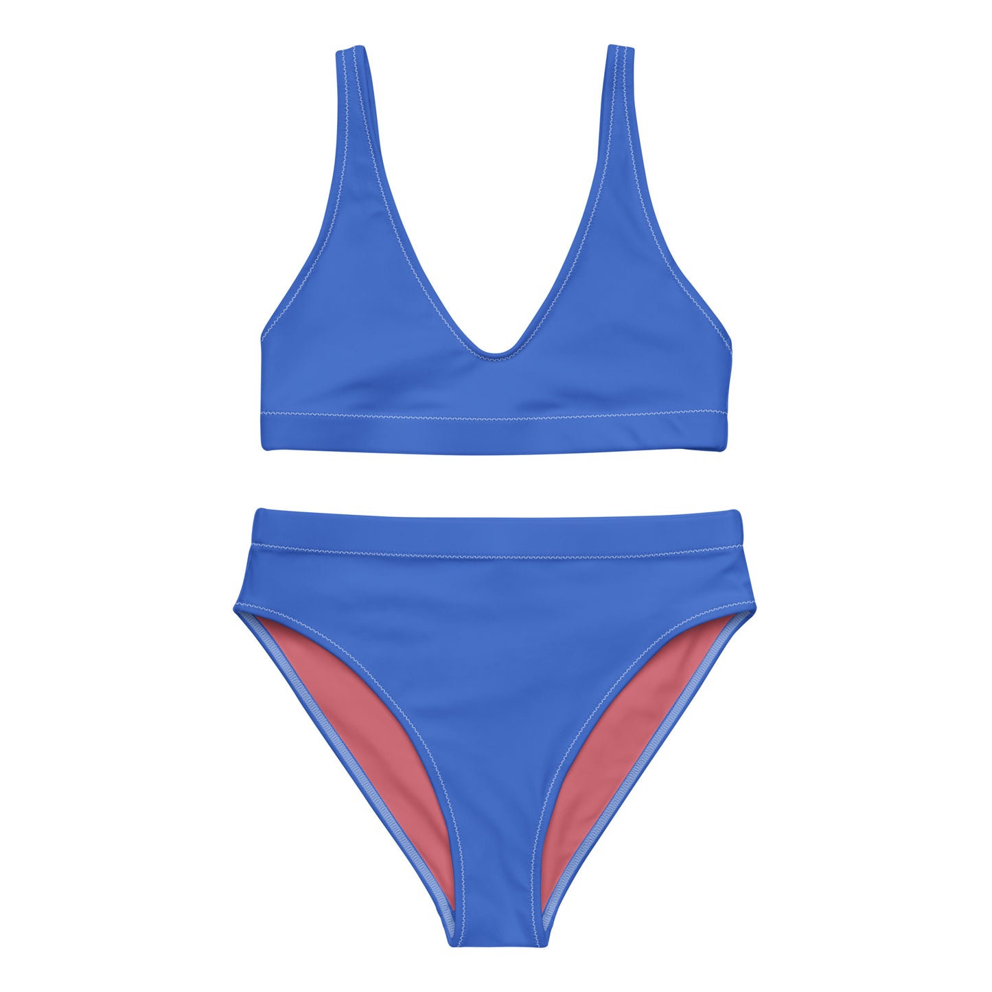 Light Royal blue Recycled High-waisted Sport bikini,Swimwear for Woman, two part bathing swim suit eco-fashion beachwear, plus size swim