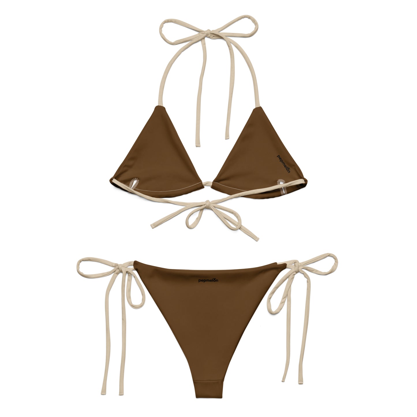 Bikini string recyclé beige amande bikini triangle écologique double épaisseur UPF 50+ bikini écologique