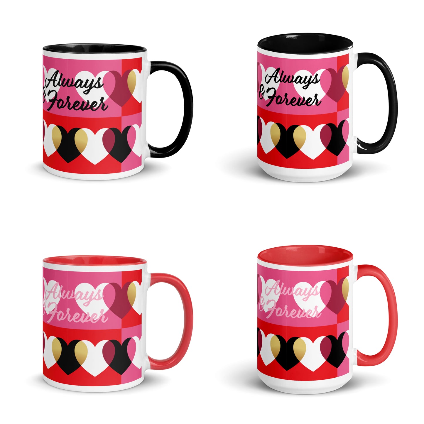 Always & Forever mug with hearts, black, red