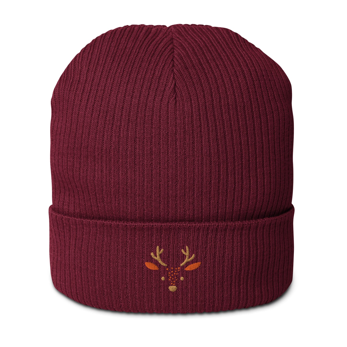 Cute deer embroidered organic ribbed beanie