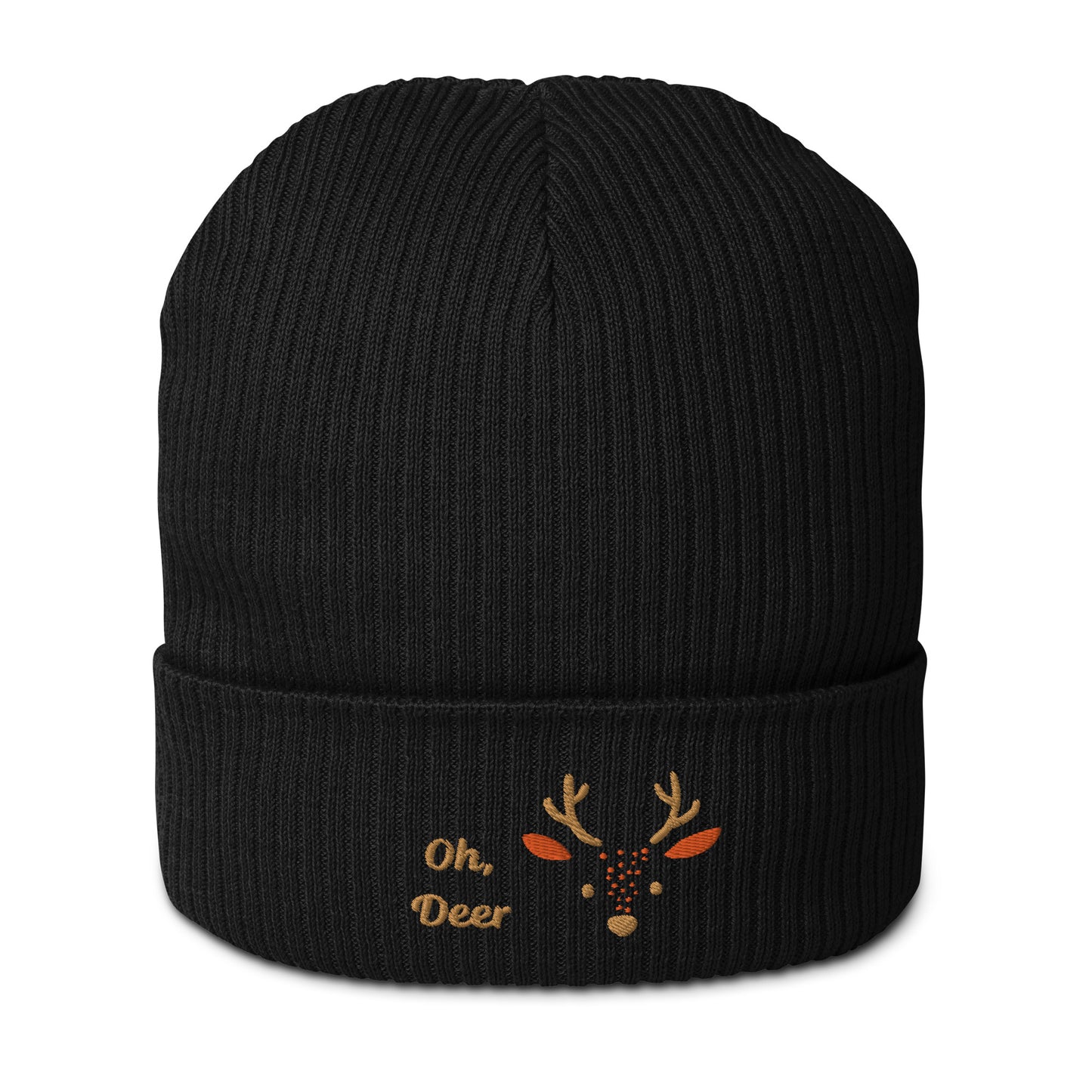 Cute deer embroidered organic ribbed beanie