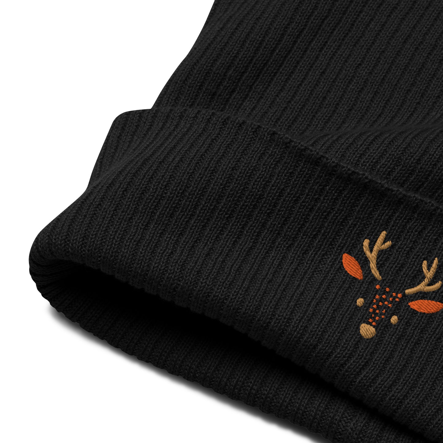 Cute deer embroidered organic ribbed beanie