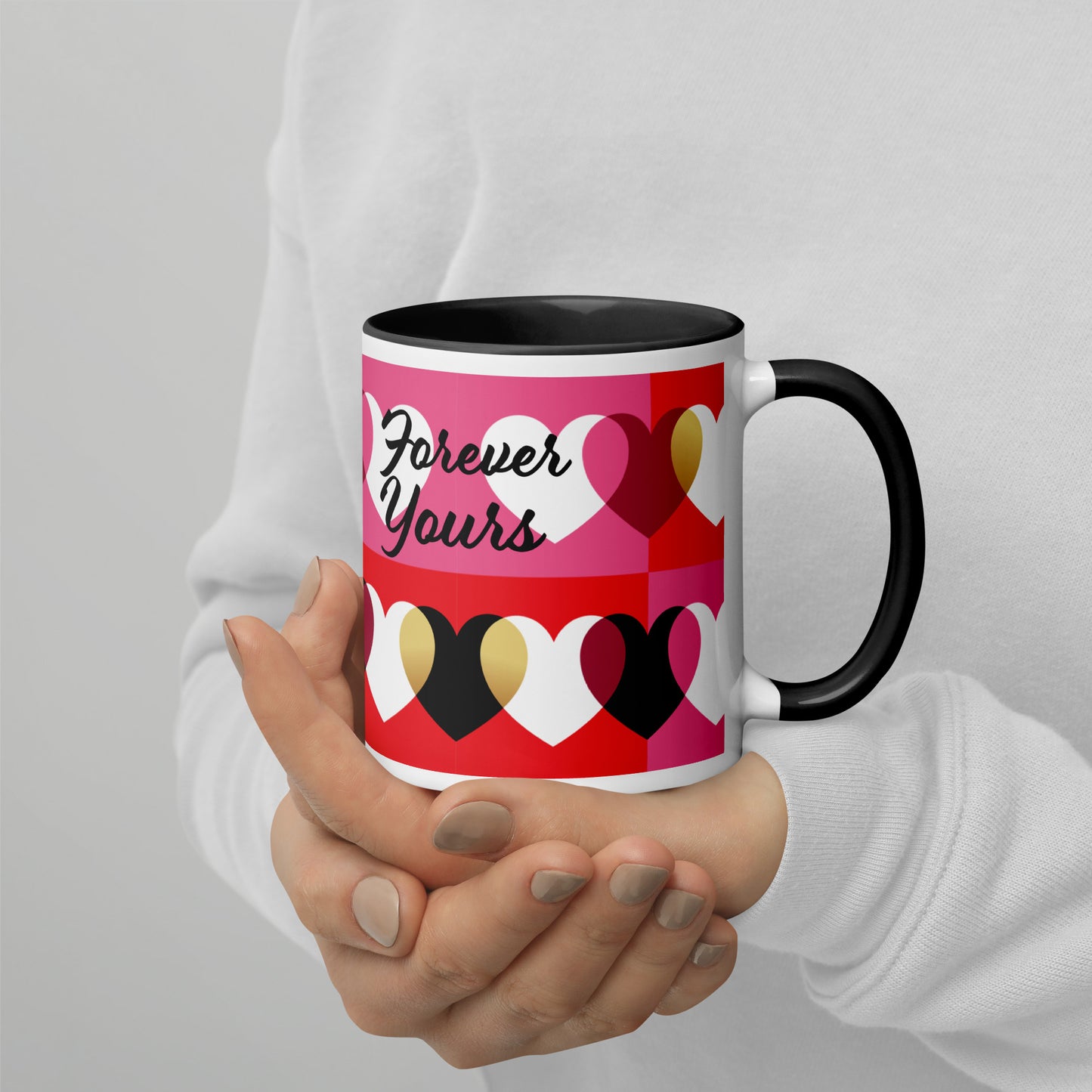 Always & Forever mug with hearts, black, red