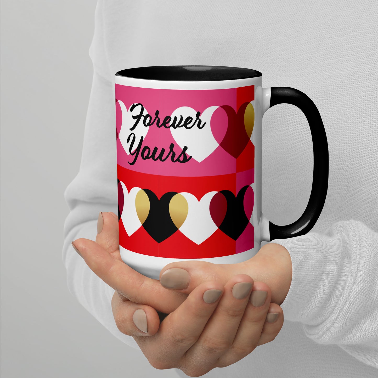 Tazza Always & Forever con cuori, nera, rossa