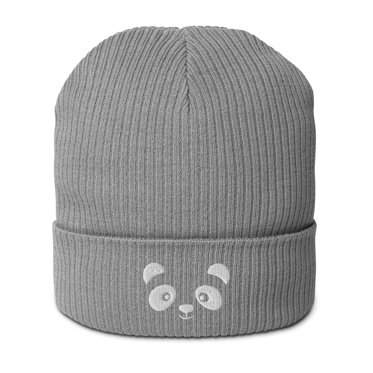 Panda face Blanc - Bonnet côtelé en coton bio