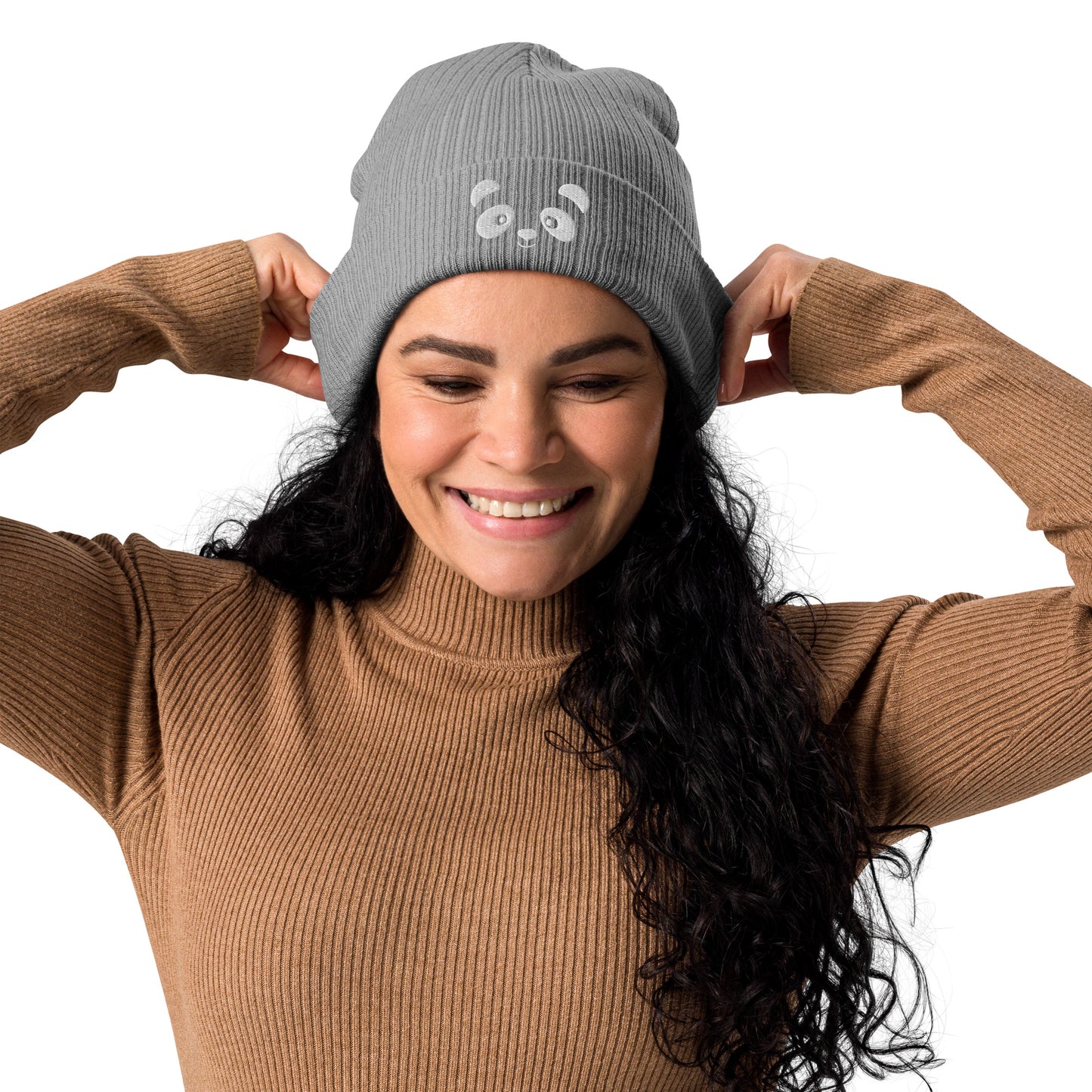 Panda face White - Organic cotton ribbed beanie