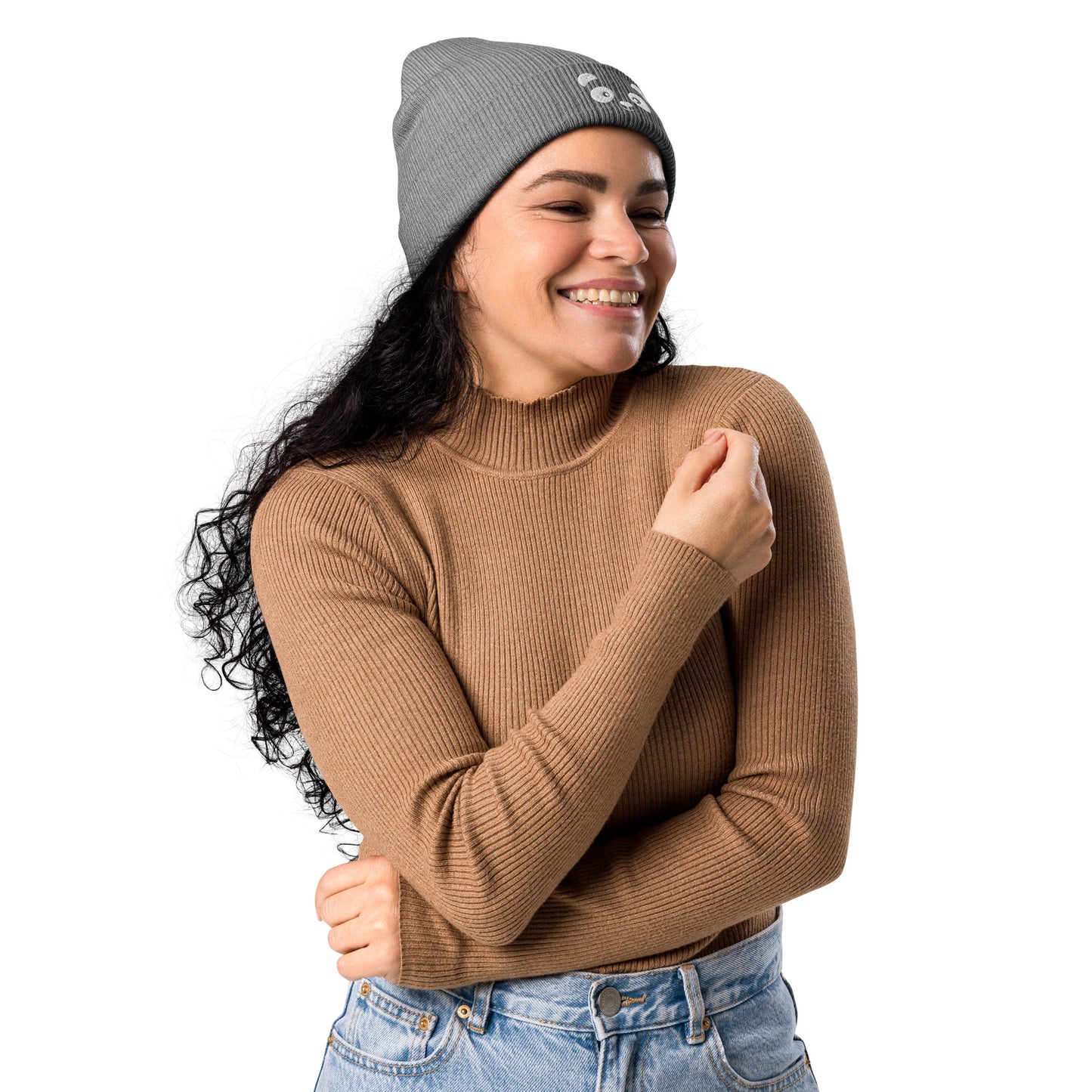 Panda face White - Organic cotton ribbed beanie