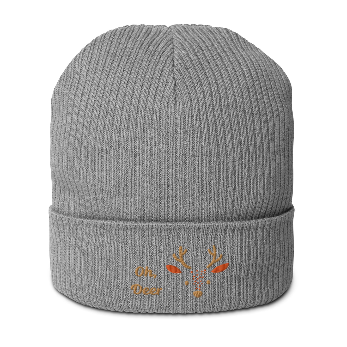 Cute deer embroidered organic ribbed beanie