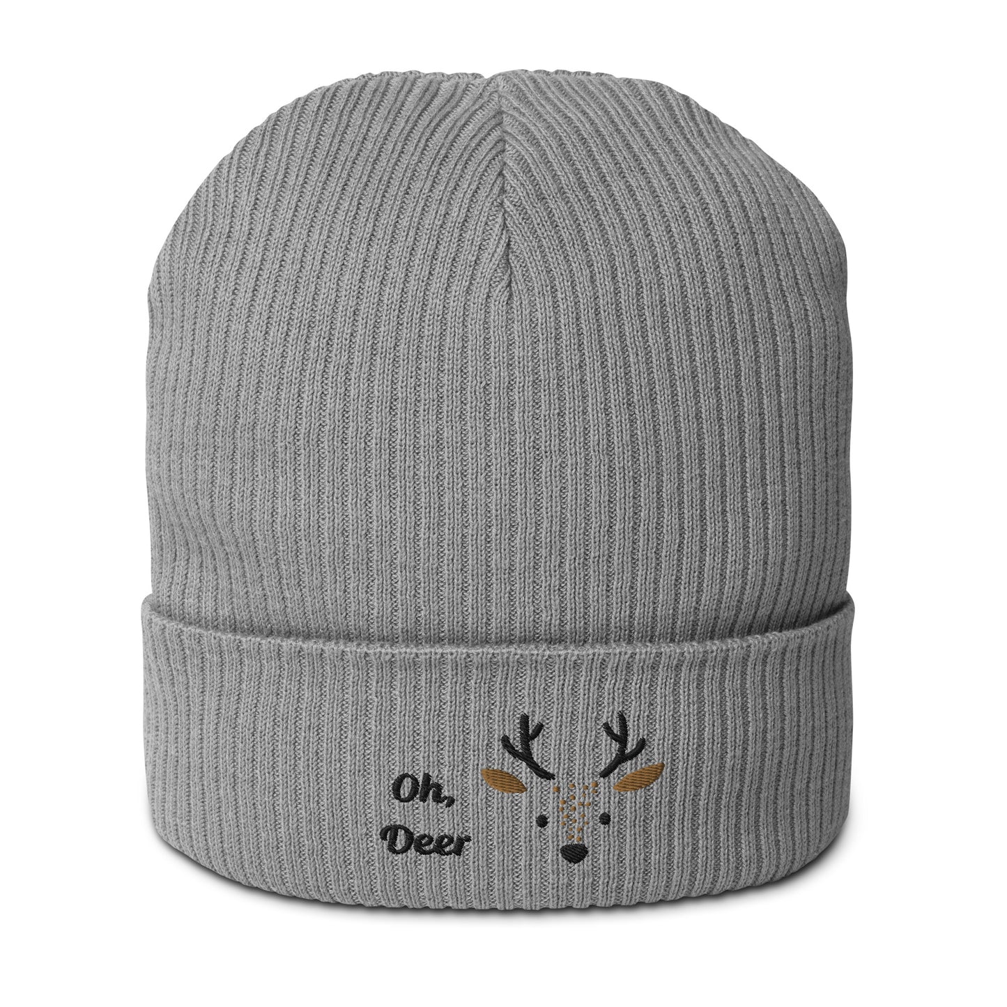 Cute deer embroidered organic ribbed beanie