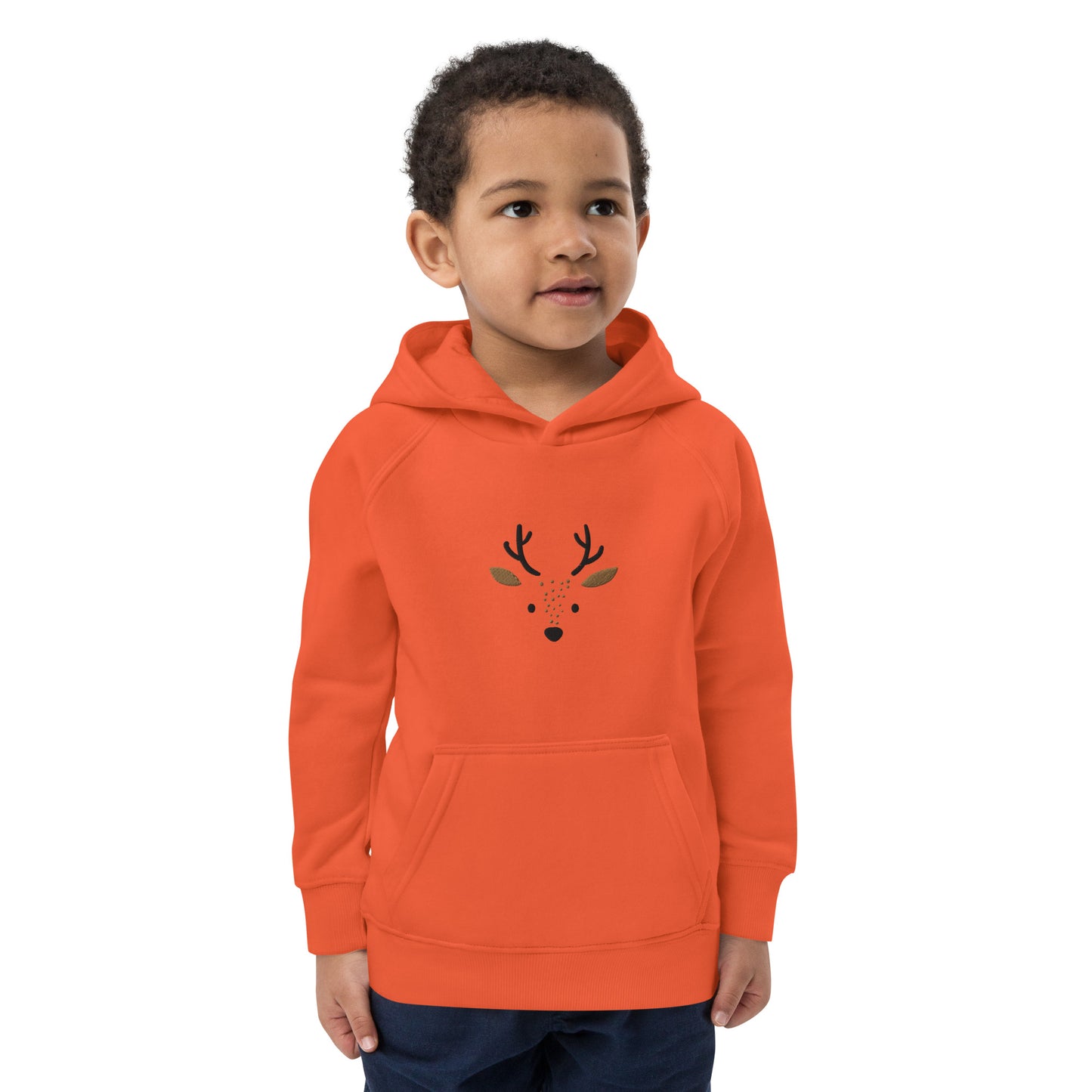 Deer 1 Kids Eco Hoodie mit süßen Tieren, Bio-Baumwollpullover für Kinder, Geschenkidee für Kinder, weicher Hoodie für Kinder zu Weihnachten