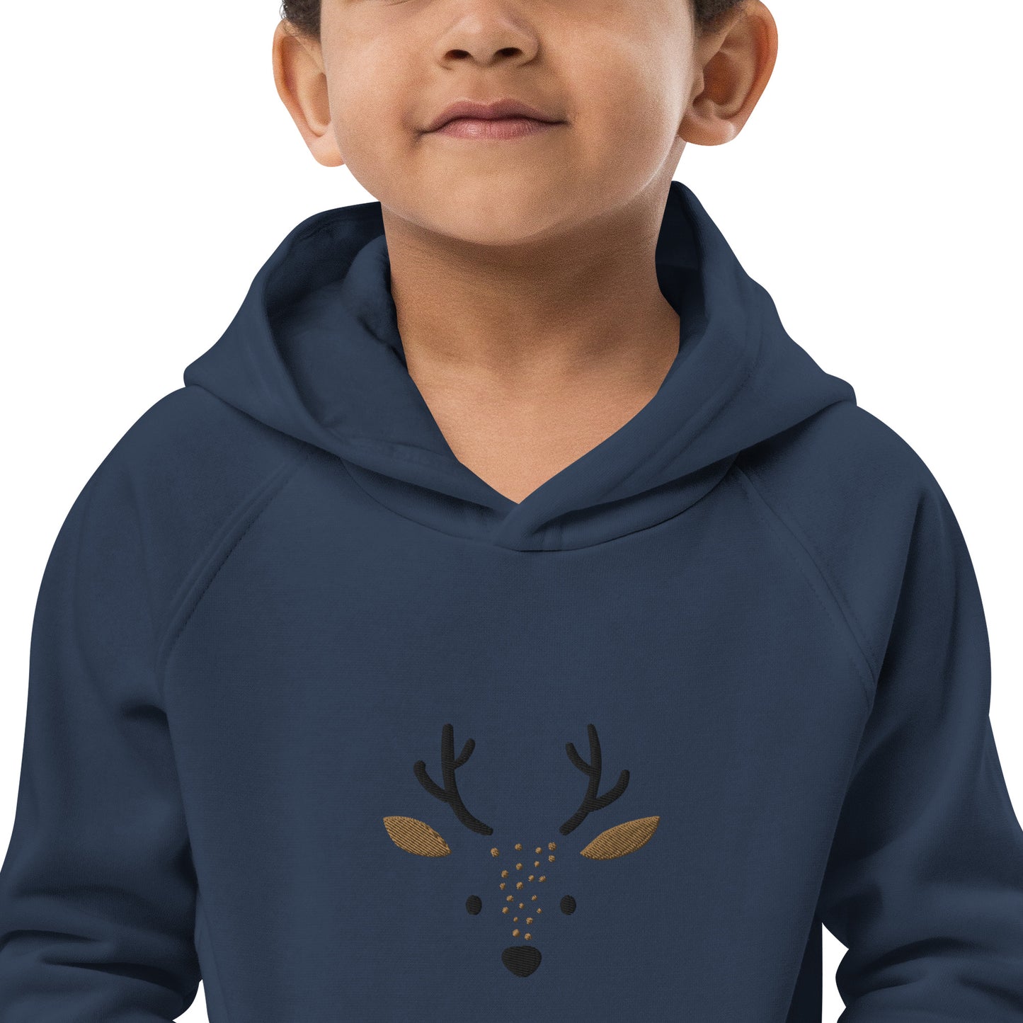 Deer 1 Kids Eco Hoodie avec des animaux mignons, pull en coton biologique pour enfants, idée cadeau pour les enfants, sweat à capuche doux pour les enfants pour Noël