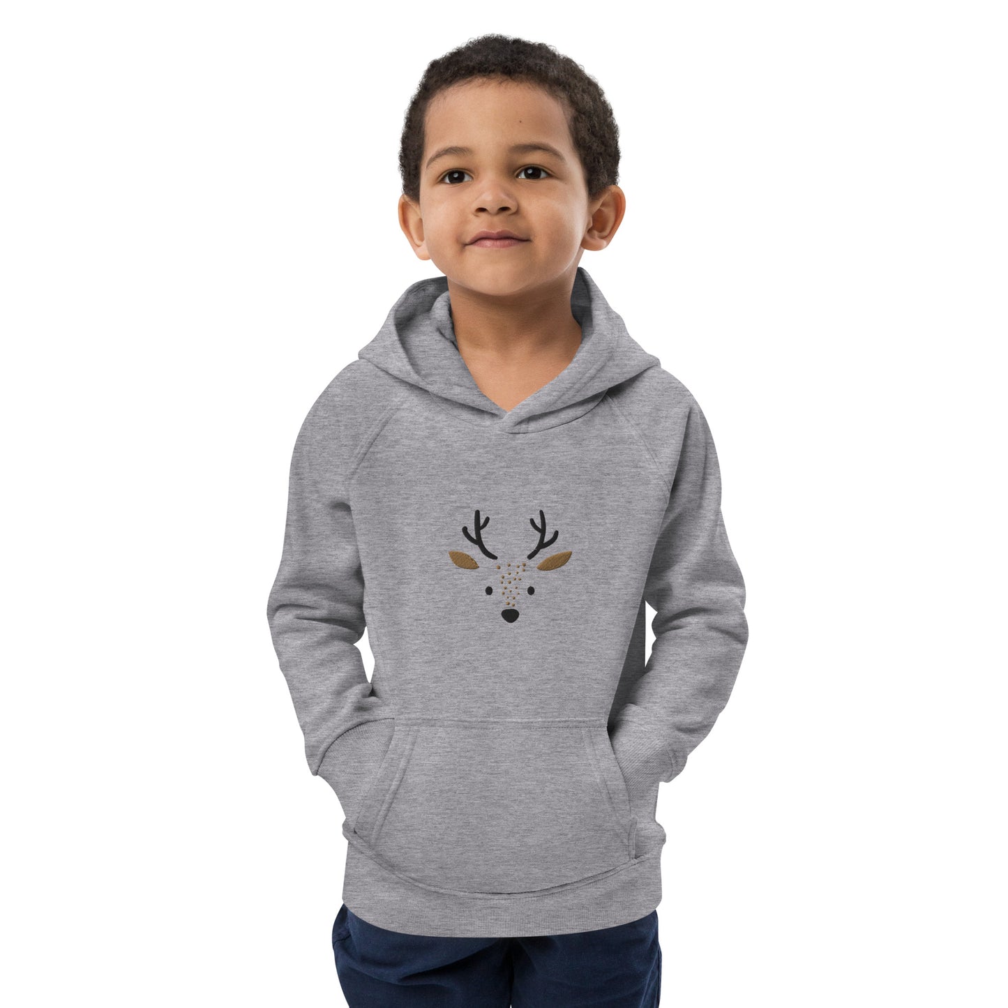 Deer 1 Kids Eco Hoodie avec des animaux mignons, pull en coton biologique pour enfants, idée cadeau pour les enfants, sweat à capuche doux pour les enfants pour Noël