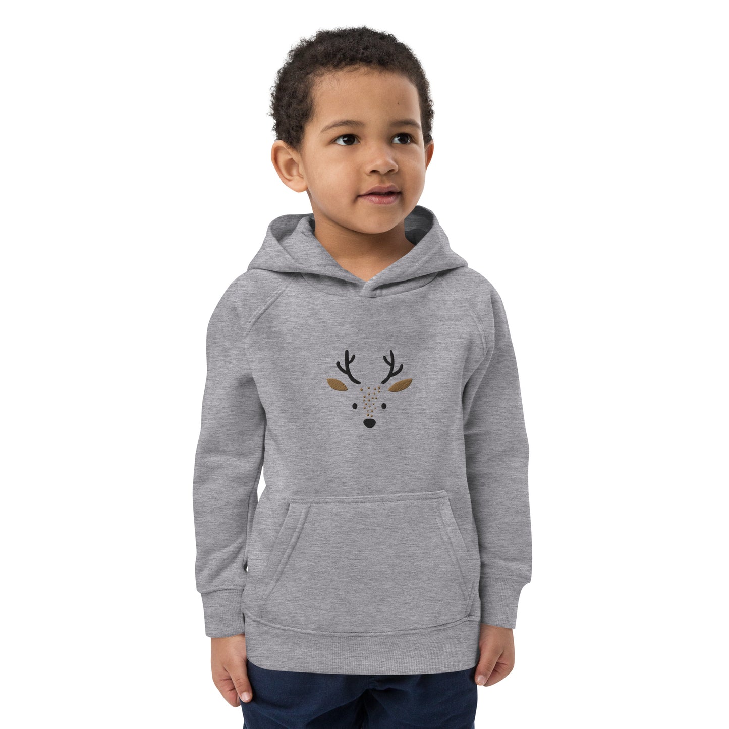 Deer 1 Kids Eco Hoodie mit süßen Tieren, Bio-Baumwollpullover für Kinder, Geschenkidee für Kinder, weicher Hoodie für Kinder zu Weihnachten