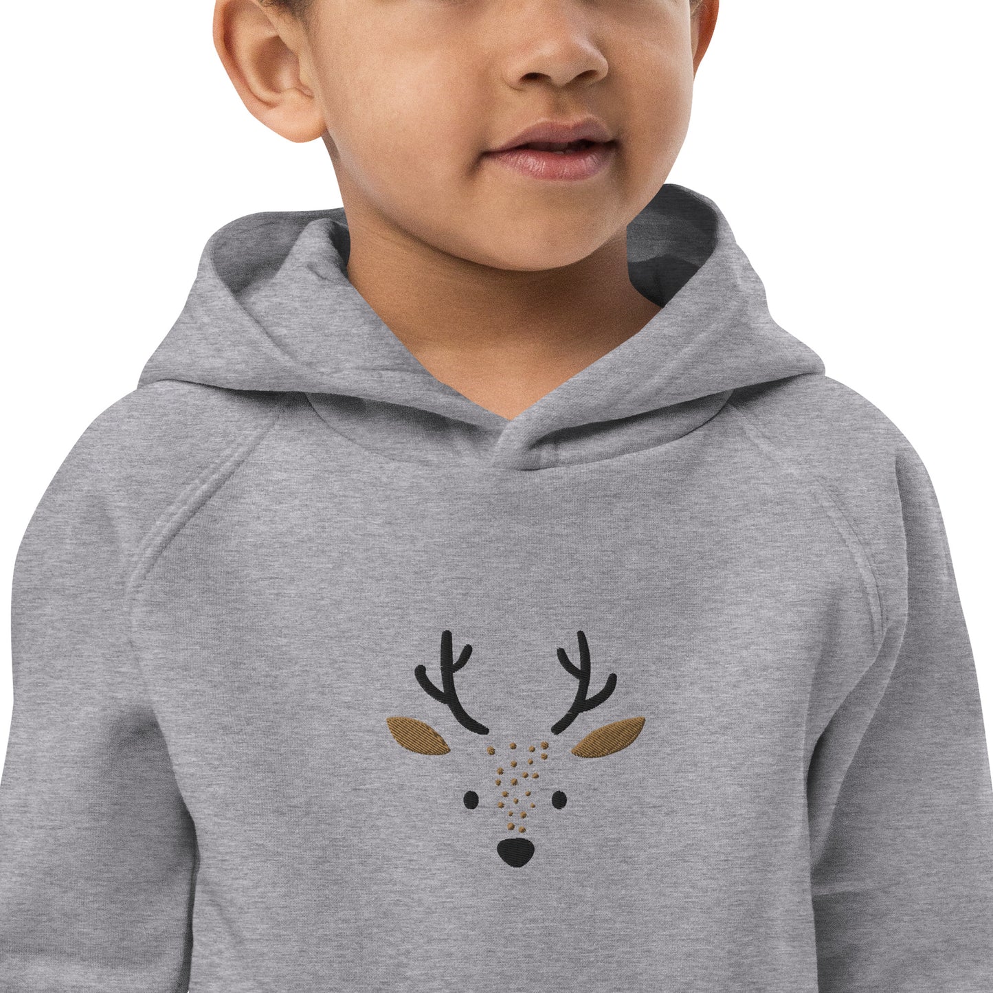 Deer 1 Kids Eco Hoodie avec des animaux mignons, pull en coton biologique pour enfants, idée cadeau pour les enfants, sweat à capuche doux pour les enfants pour Noël